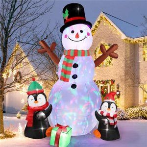 6FT Christmas Inflatables Lighted Inflatable Snowman Penguin with LED Lights